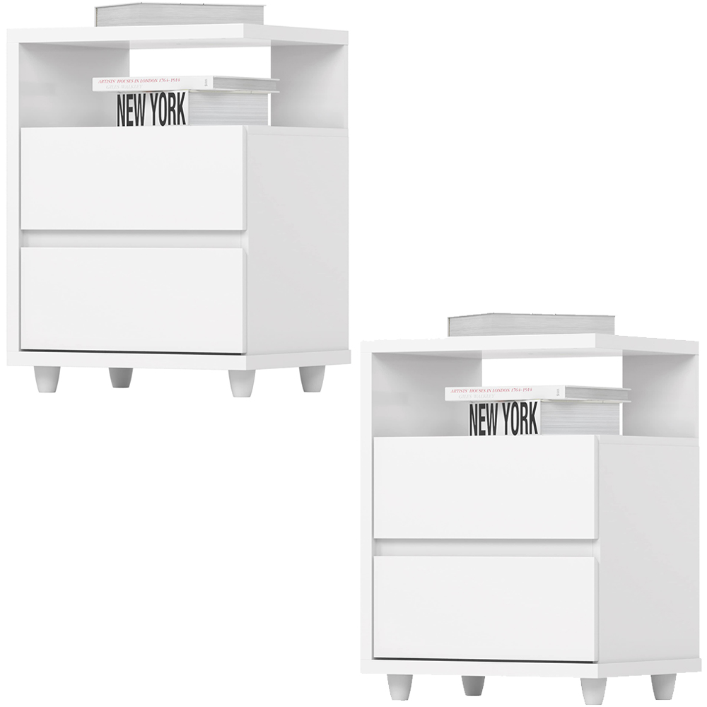 Kit 2 Mesas De Cabeceira 2 Gavetas 48 cm Campeche Branco Henn