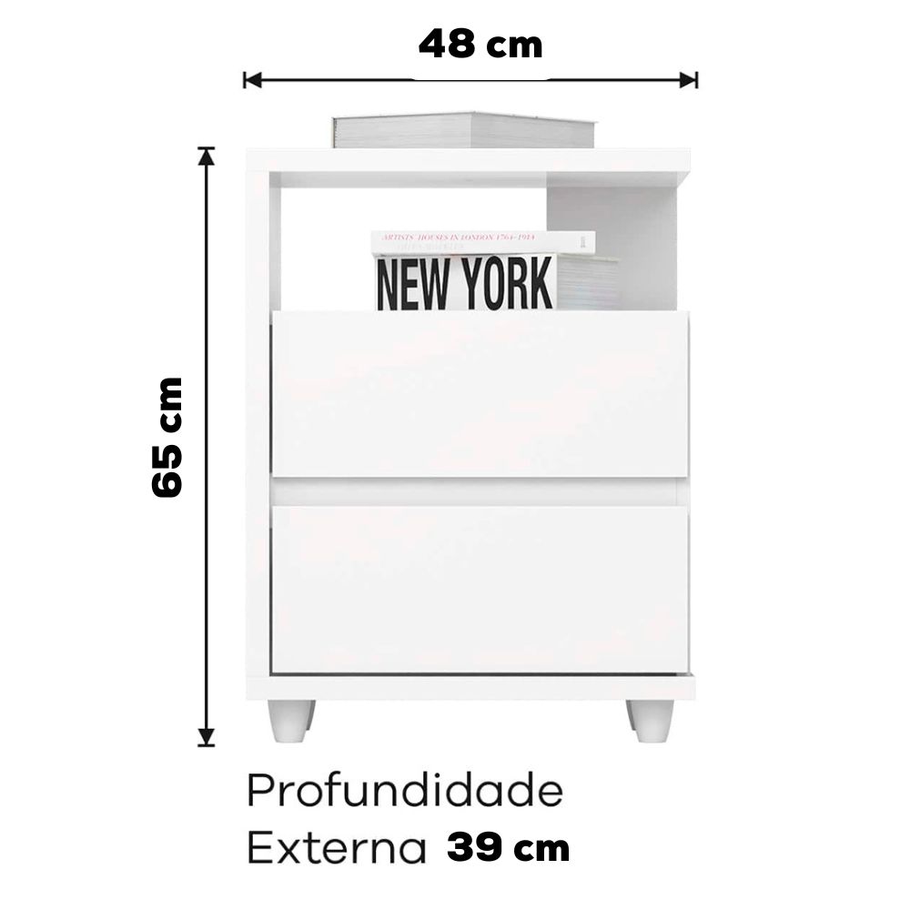 Kit 2 Mesas De Cabeceira 2 Gavetas 48 cm Campeche Branco Henn