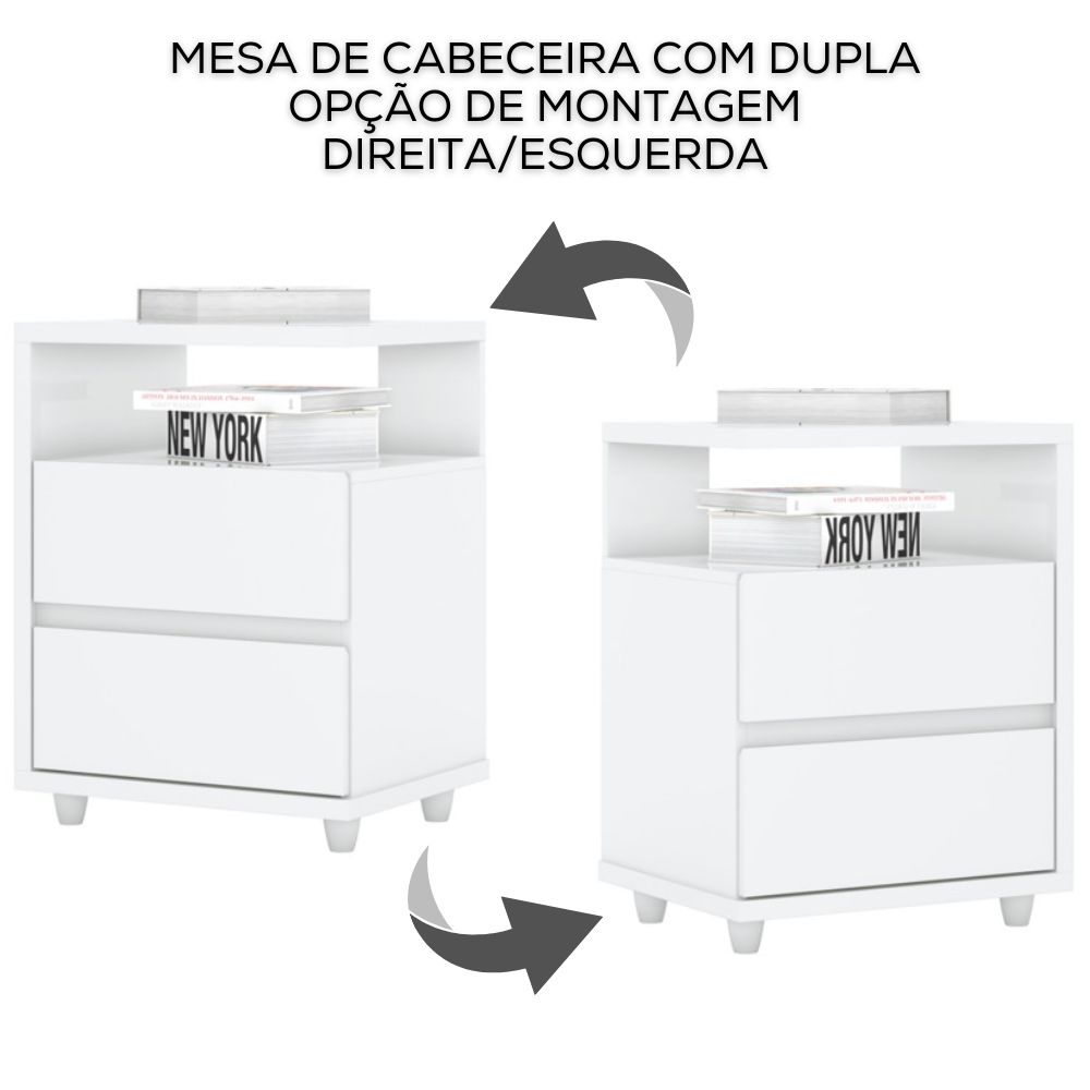 Kit 2 Mesas De Cabeceira 2 Gavetas 48 cm Campeche Branco Henn