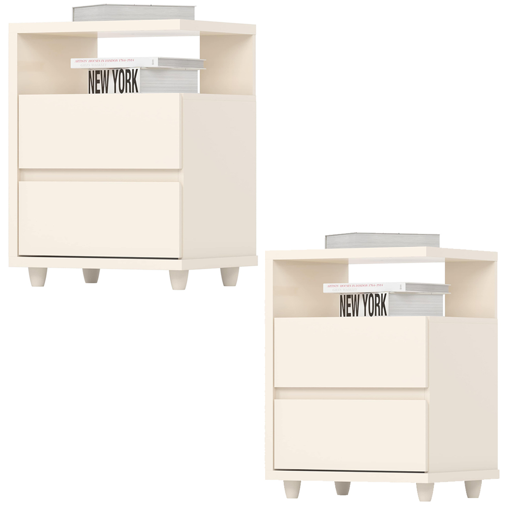 Kit 2 Mesas De Cabeceira 2 Gavetas 48 cm Campeche Off White Henn