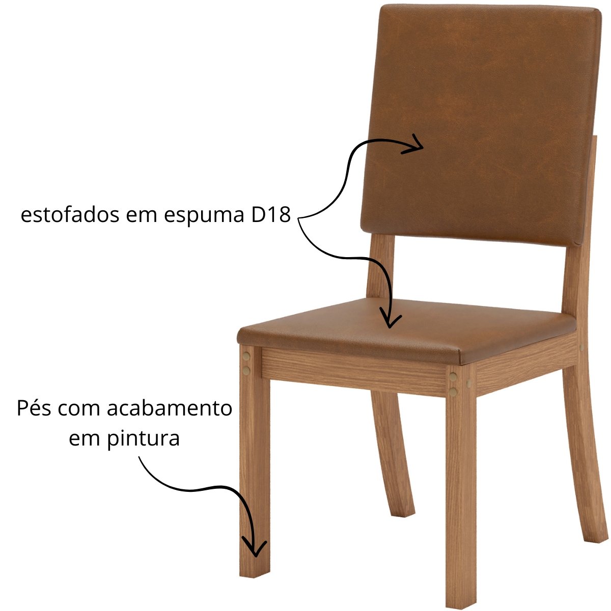 Kit 4 Cadeiras de Jantar Estofadas Milla Plus Nature / Corano Caramelo