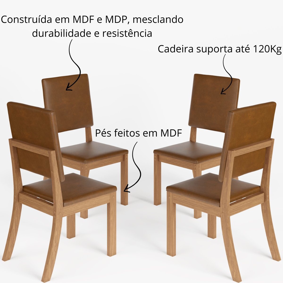 Kit 4 Cadeiras de Jantar Estofadas Milla Plus Nature / Corano Caramelo