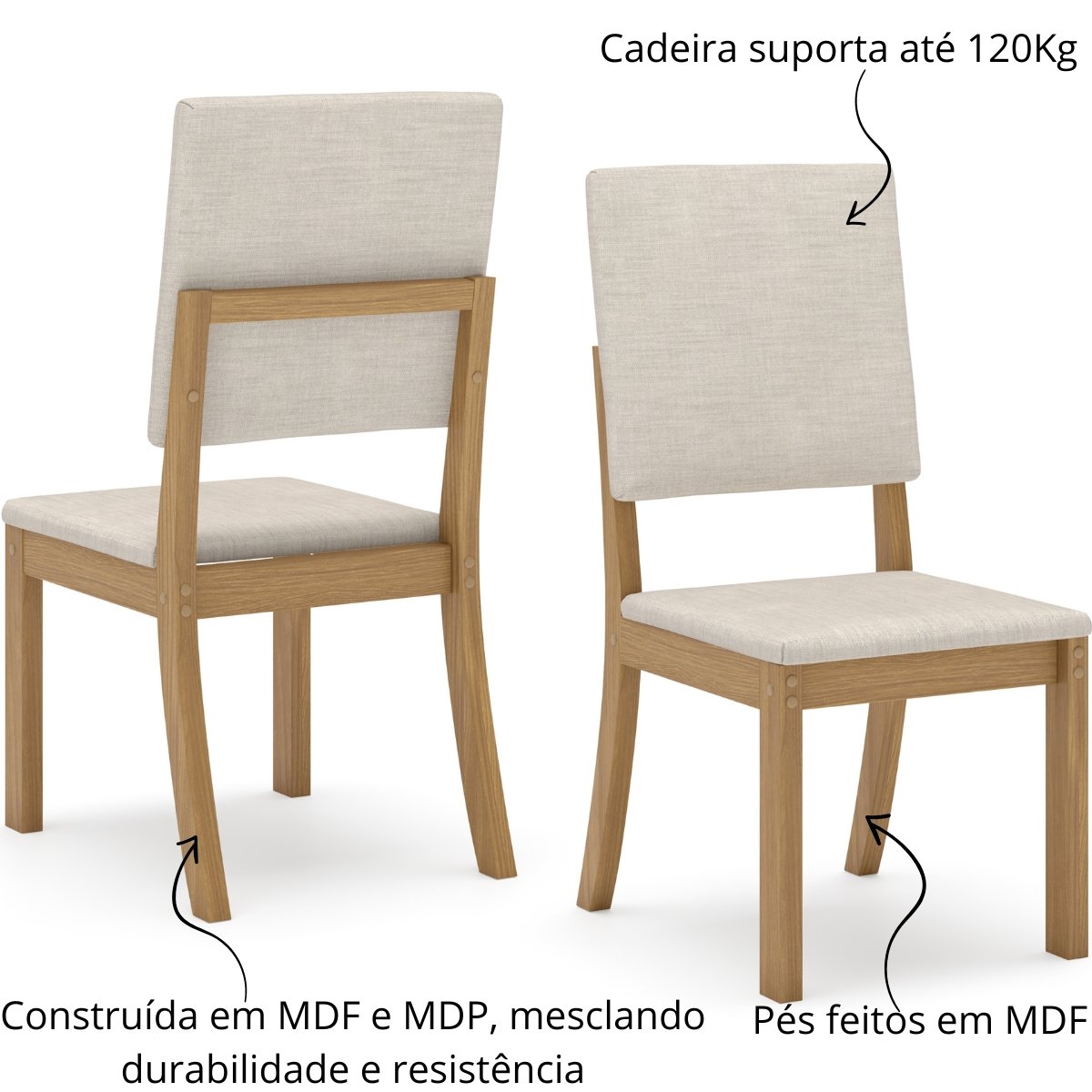 Kit com 02 Cadeiras de Jantar Milla Nature / Linho