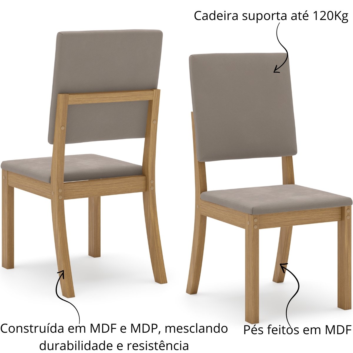 Kit com 02 Cadeiras de Jantar Milla Nature / Marrom Amêndoa