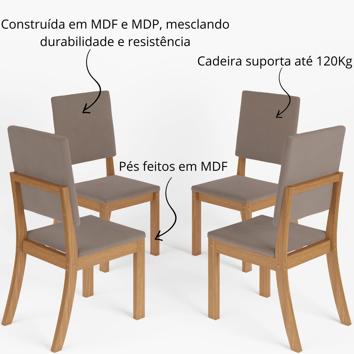Kit com 4 Cadeiras de Jantar Milla Nature / Marrom Amêndoa