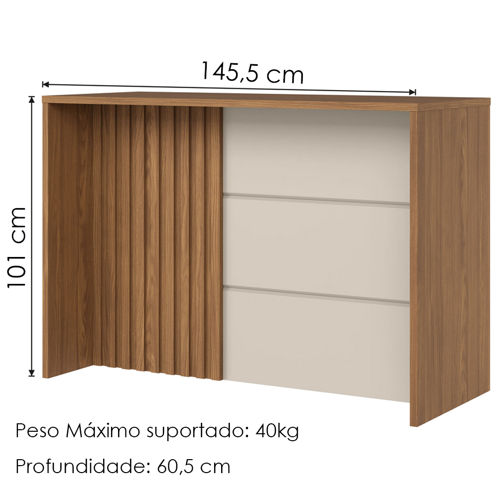 Mesa Bancada Gourmet 146x101 cm Requinte Nature Areia Henn