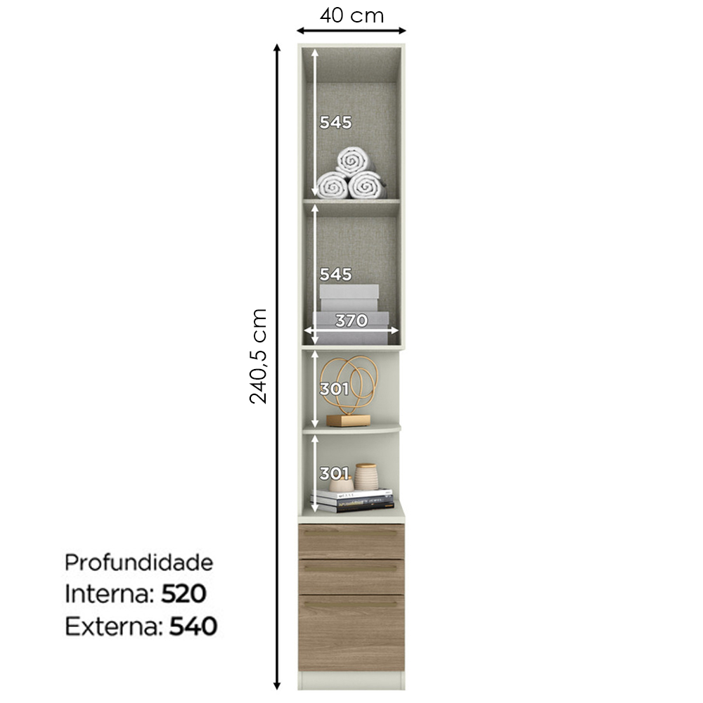 Mesa Cabeceira Modulado 1 Porta 241x40 cm Seletto Areia Jequitiba Henn