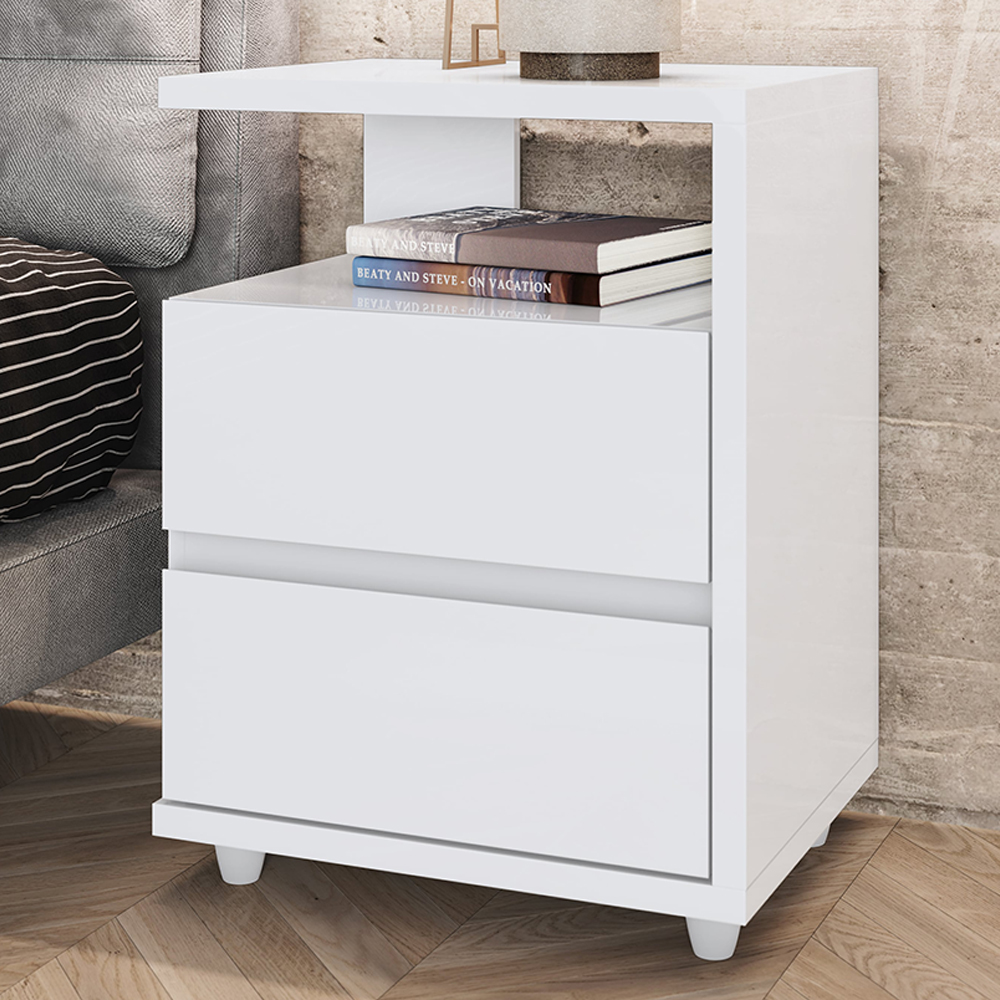Mesa De Cabeceira 2 Gavetas 48 cm Campeche Branco Henn