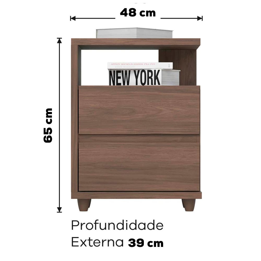 Mesa De Cabeceira 2 Gavetas 48 cm Campeche Castanho Henn