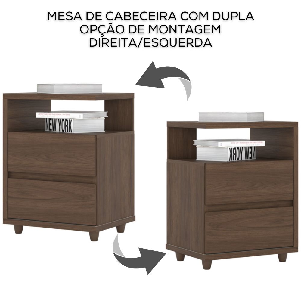 Mesa De Cabeceira 2 Gavetas 48 cm Campeche Castanho Henn