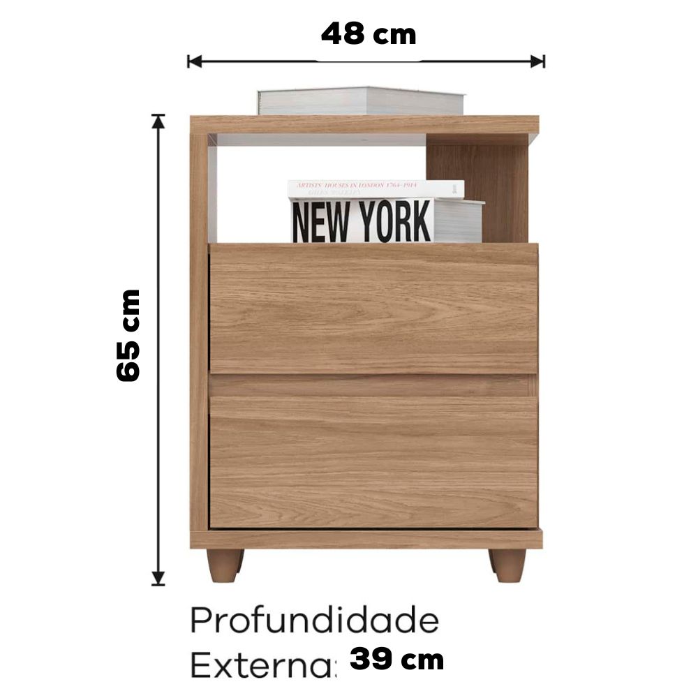 Mesa De Cabeceira 2 Gavetas 48 cm Campeche Jequitibá Henn