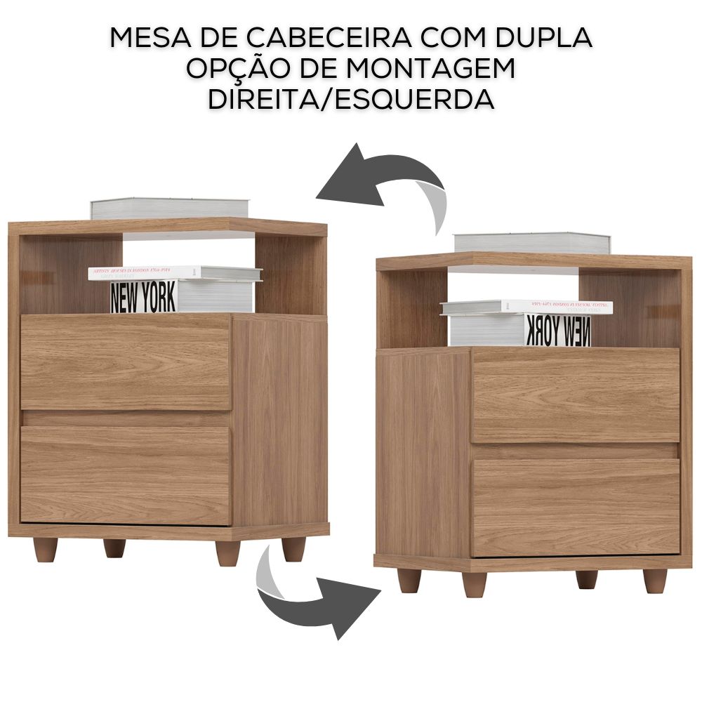 Mesa De Cabeceira 2 Gavetas 48 cm Campeche Jequitibá Henn
