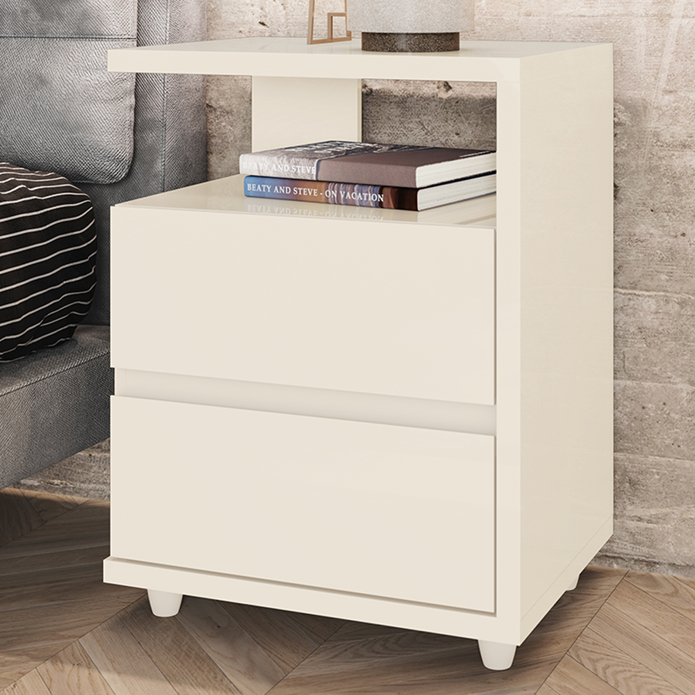 Mesa De Cabeceira 2 Gavetas 48 cm Campeche Off White Henn
