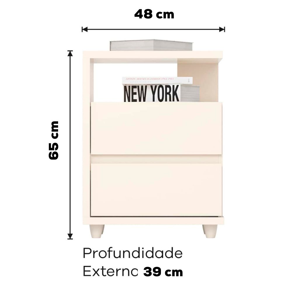 Mesa De Cabeceira 2 Gavetas 48 cm Campeche Off White Henn
