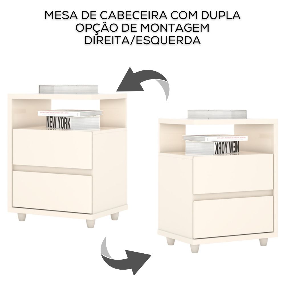 Mesa De Cabeceira 2 Gavetas 48 cm Campeche Off White Henn