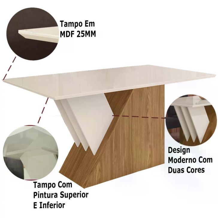 Conjunto Mesa de Jantar Solus Retangular e 6 Cadeiras Vita Henn -  Nature/Linho