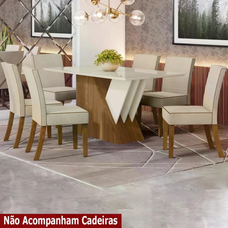 Conjunto Mesa de Jantar Solus Retangular e 6 Cadeiras Vita Henn -  Nature/Linho