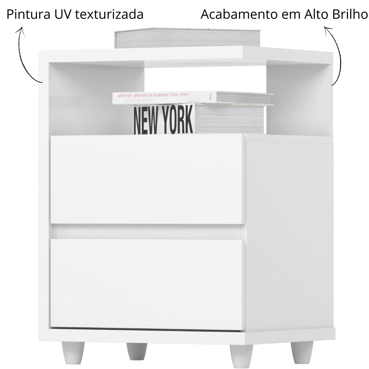 Mesa de Apoio e Cabeceira 2 Gavetas Chanfradas - Campeche Branco