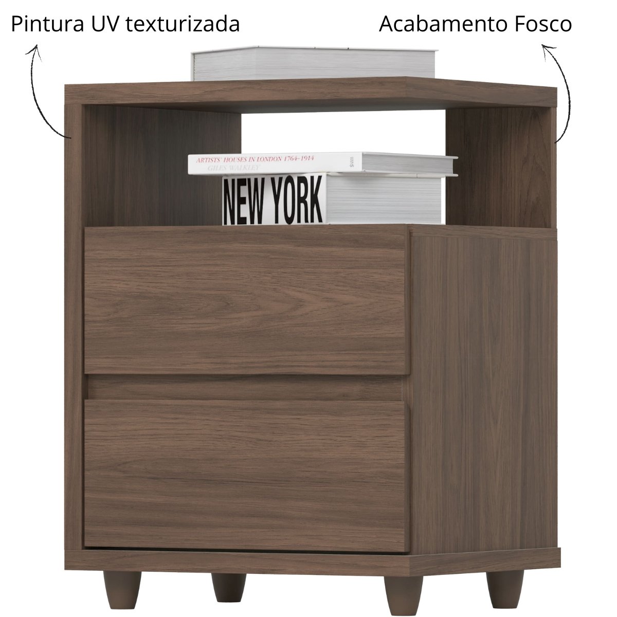 Mesa de Apoio e Cabeceira 2 Gavetas Chanfradas - Campeche Castanho HP