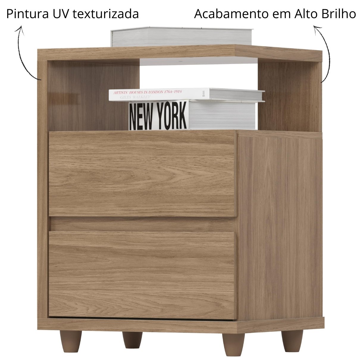 Mesa de Apoio e Cabeceira 2 Gavetas Chanfradas - Campeche Jequitibá Brilho