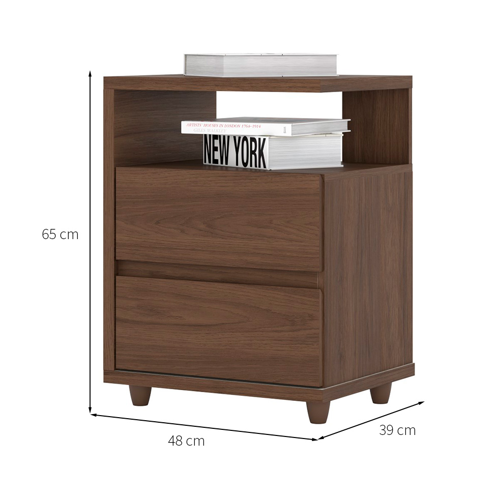Mesa de Cabeceira Lacy 2 Gavetas Castanho