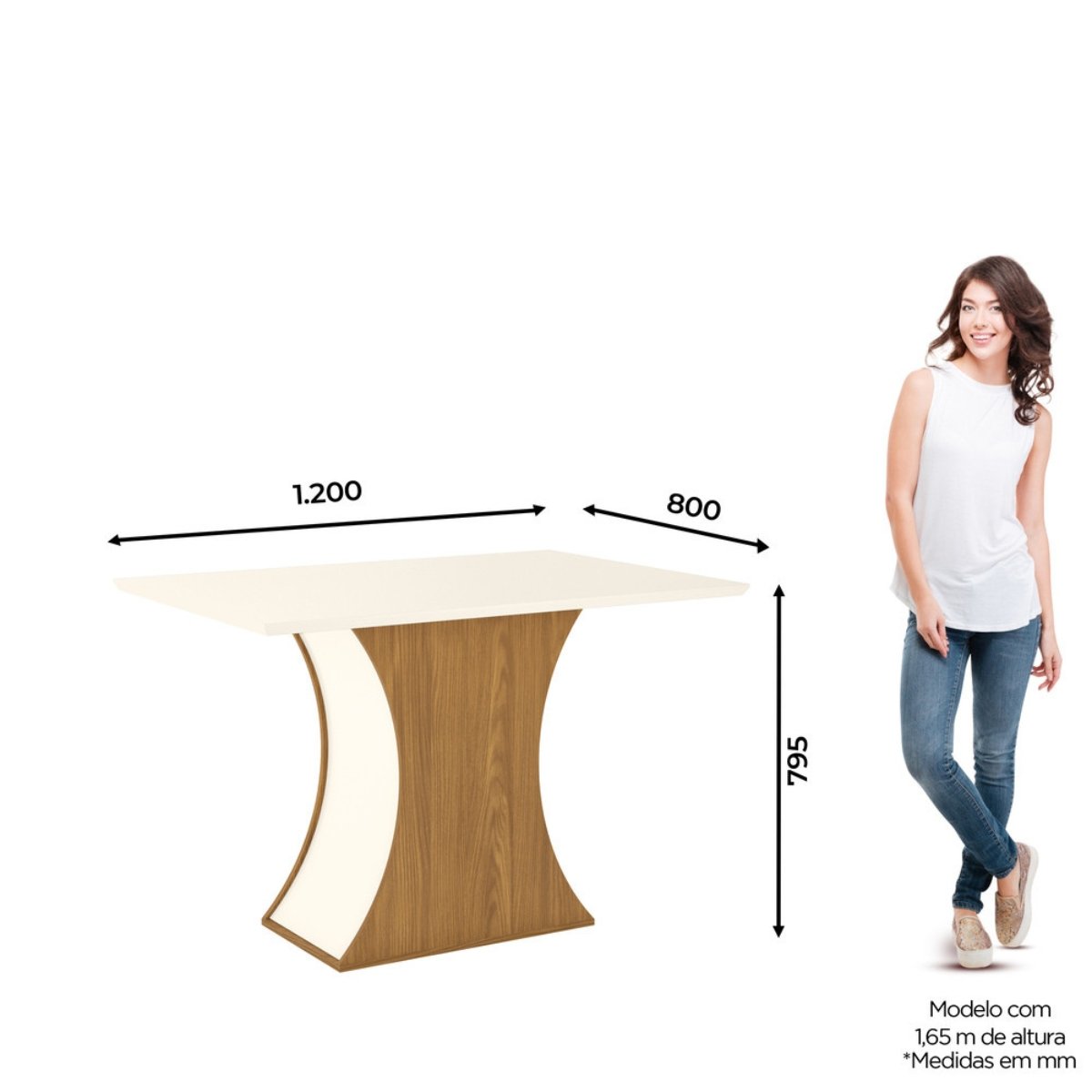 Mesa de Jantar 4 Lugares 120cm - Luiza Nature / Off White