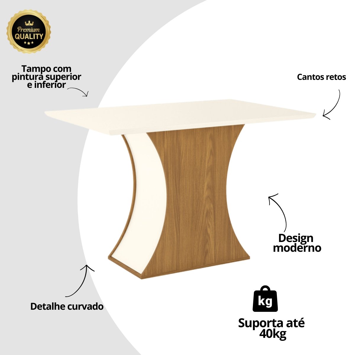 Mesa de Jantar 4 Lugares 120cm - Luiza Nature / Off White