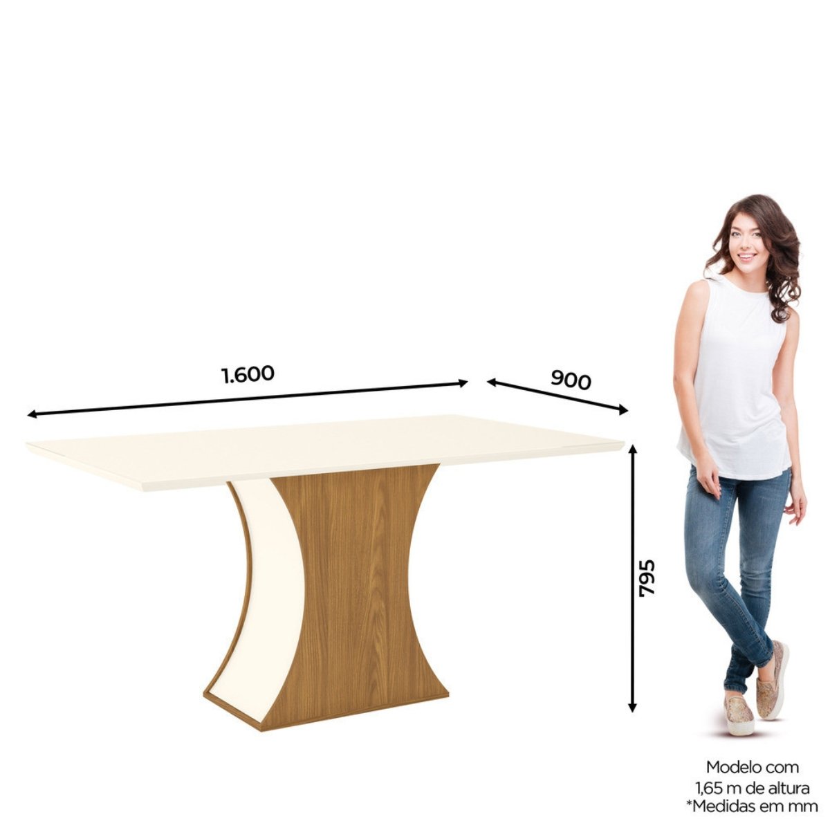 Mesa de Jantar 6 Lugares com Vidro - Luiza Nature / Off White