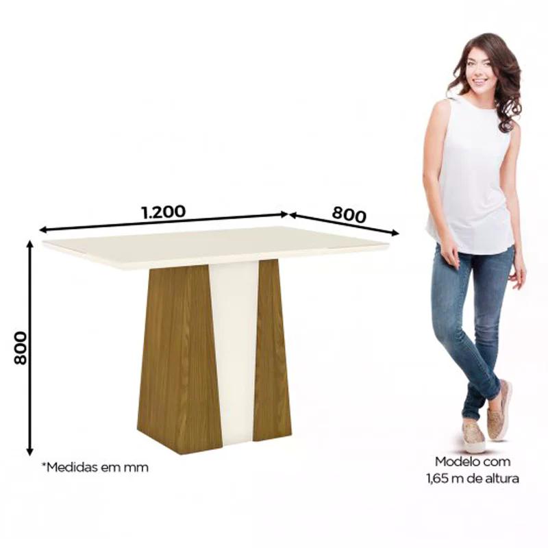 Mesa de Jantar Orus 4 Lugares com Tampo de MDF e Canto Reto 120x80 Nature/Nature/Off White - Móveis Henn