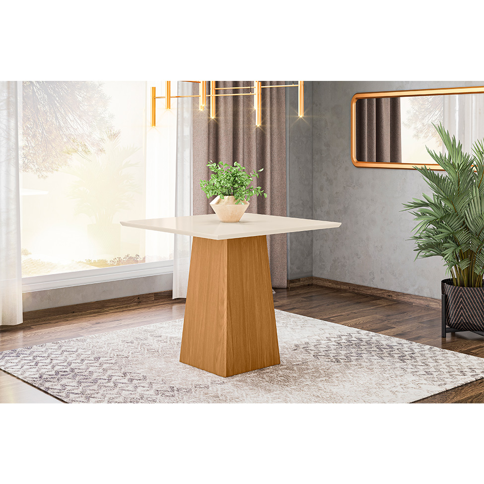 Mesa de Jantar Quadrada Sarah Off White e Nature 90 cm