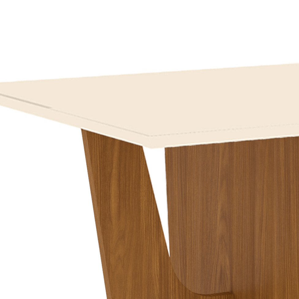 Mesa de Jantar Quadrada com Tampo de Vidro Danielly Off White e Nature 90 cm