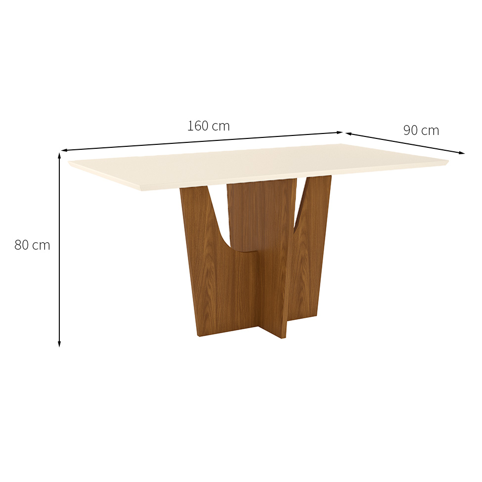 Mesa de Jantar Retangular Danielly Off White e Nature 160 cm