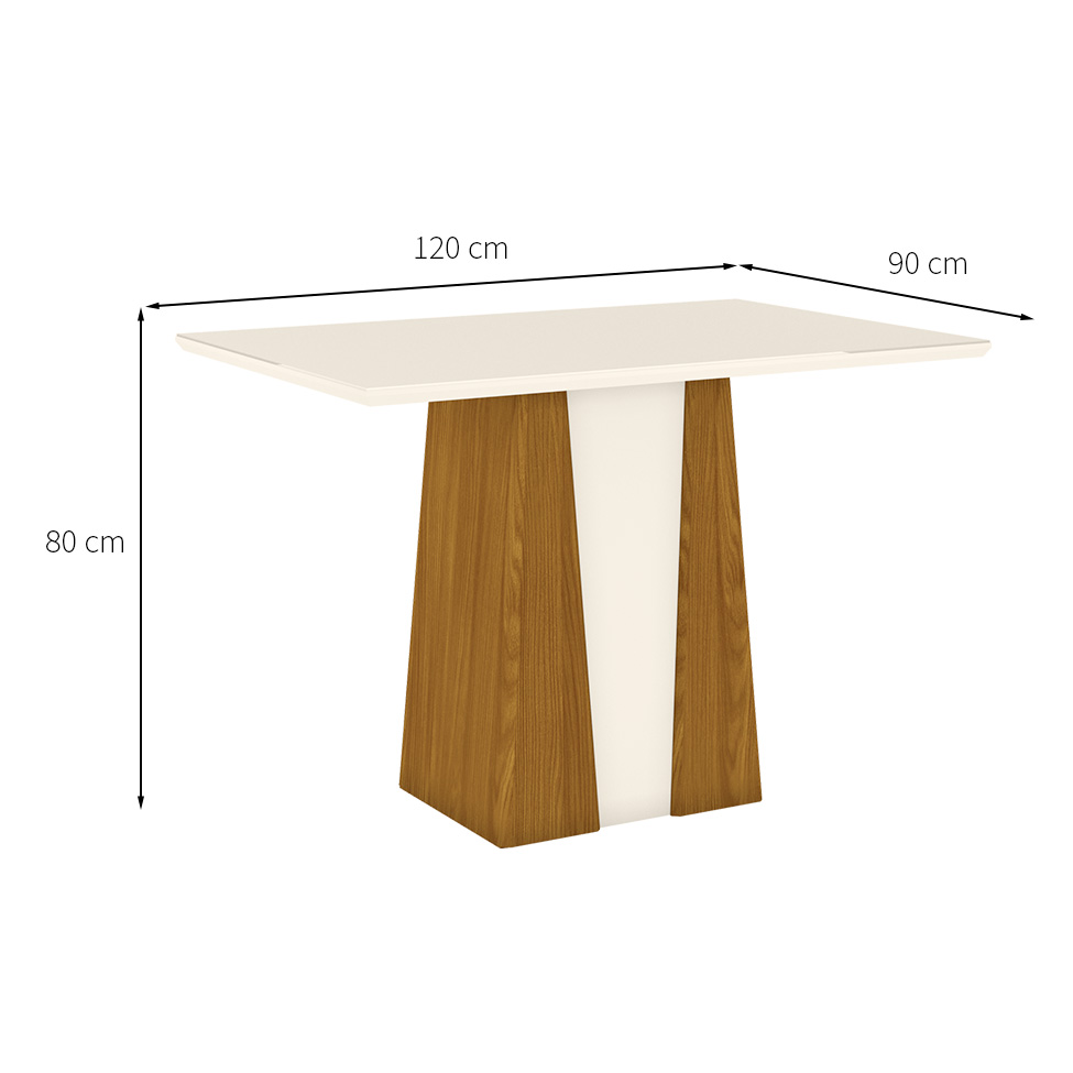 Mesa de Jantar Retangular Elisa Flex Off White e Nature 120 cm