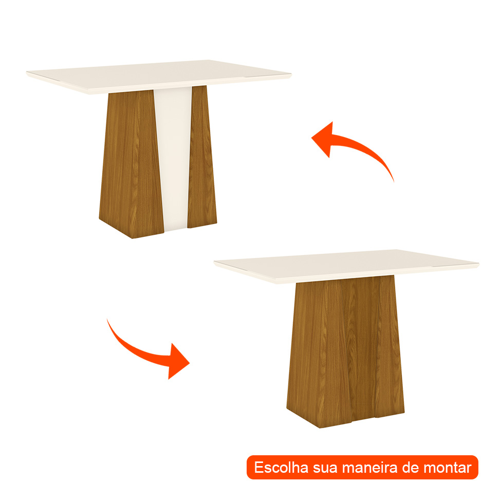Mesa de Jantar Retangular Elisa Flex Off White e Nature 120 cm