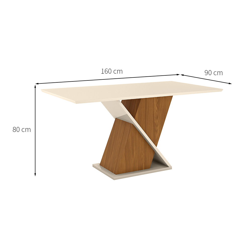 Mesa de Jantar Retangular Fiorella Off White e Nature 160 cm