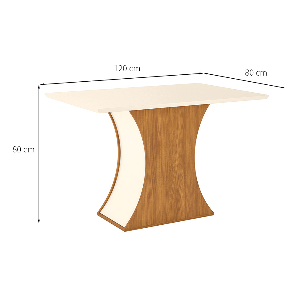 Mesa de Jantar Retangular Selena Off White e Nature 120 cm