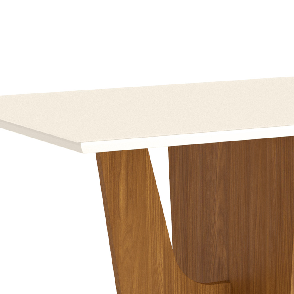 Mesa de Jantar Retangular com Tampo de Vidro Danielly I Off White e Nature 120 cm