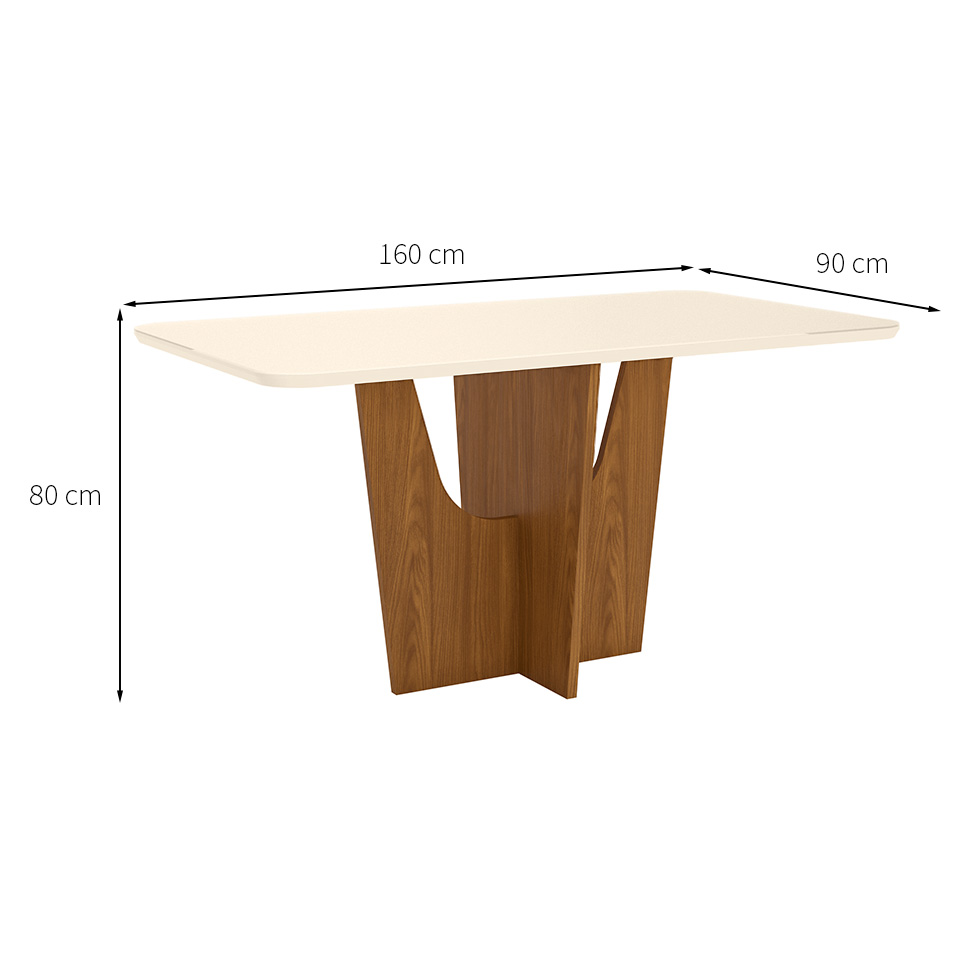 Mesa de Jantar Retangular com Tampo de Vidro Danielly I Off White e Nature 160 cm