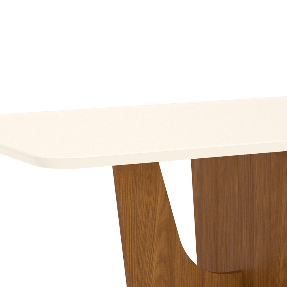 Mesa de Jantar Retangular com Tampo de Vidro Danielly I Off White e Nature 160 cm