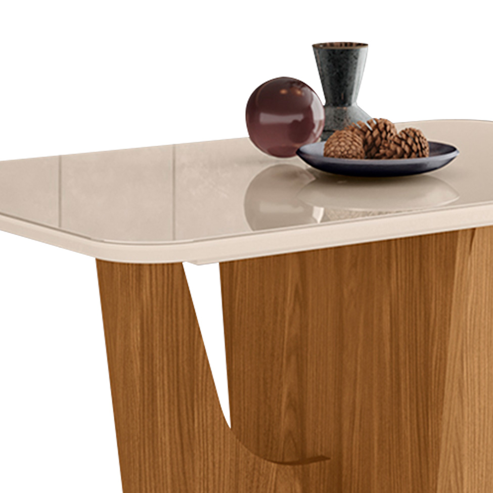 Mesa de Jantar Retangular com Tampo de Vidro Danielly II Off White e Nature 120 cm