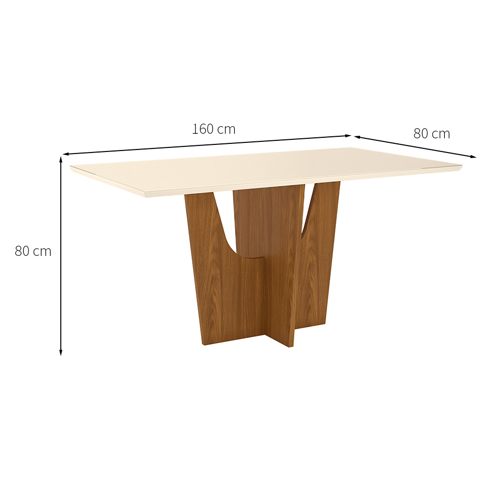 Mesa de Jantar Retangular com Tampo de Vidro Danielly II Off White e Nature 160 cm