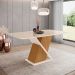 Mesa de Jantar Retangular com Tampo de Vidro Fiorella I Off White e Nature 160 cm