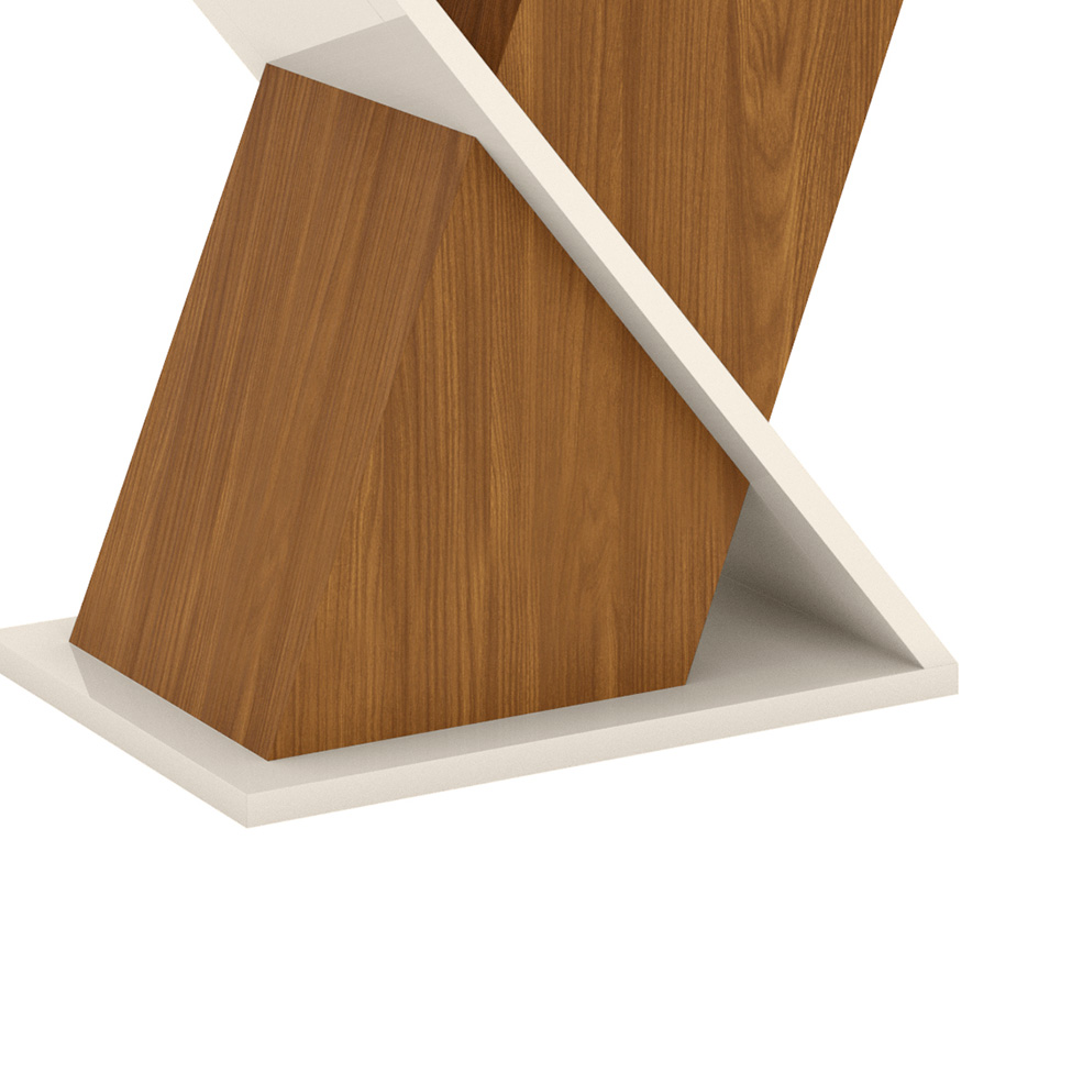 Mesa de Jantar Retangular com Tampo de Vidro Fiorella I Off White e Nature 160 cm