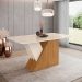 Mesa de Jantar Retangular com Tampo de Vidro Lucena I Off White e Nature 160 cm