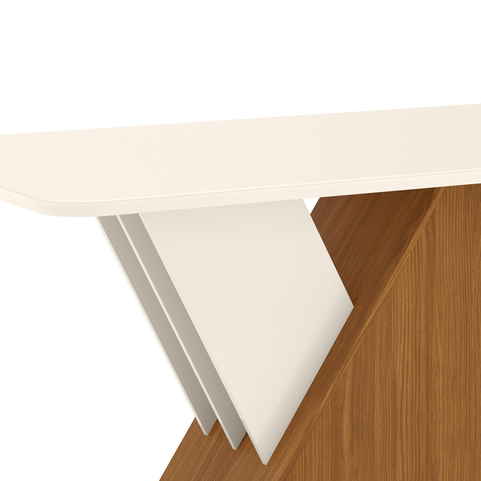 Mesa de Jantar Retangular com Tampo de Vidro Lucena I Off White e Nature 160 cm