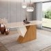 Mesa de Jantar Retangular com Tampo de Vidro Lucena I Off White e Nature 200 cm