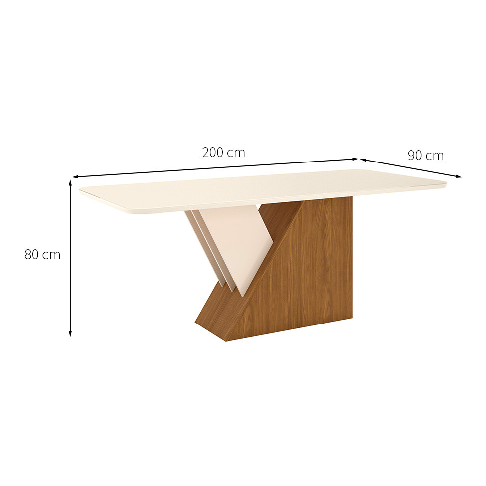 Mesa de Jantar Retangular com Tampo de Vidro Lucena I Off White e Nature 200 cm
