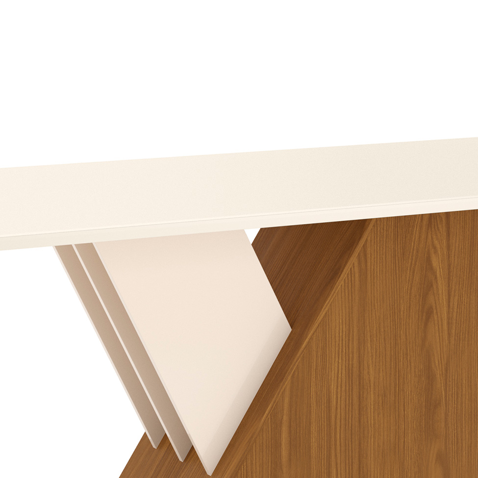 Mesa de Jantar Retangular com Tampo de Vidro Lucena I Off White e Nature 200 cm