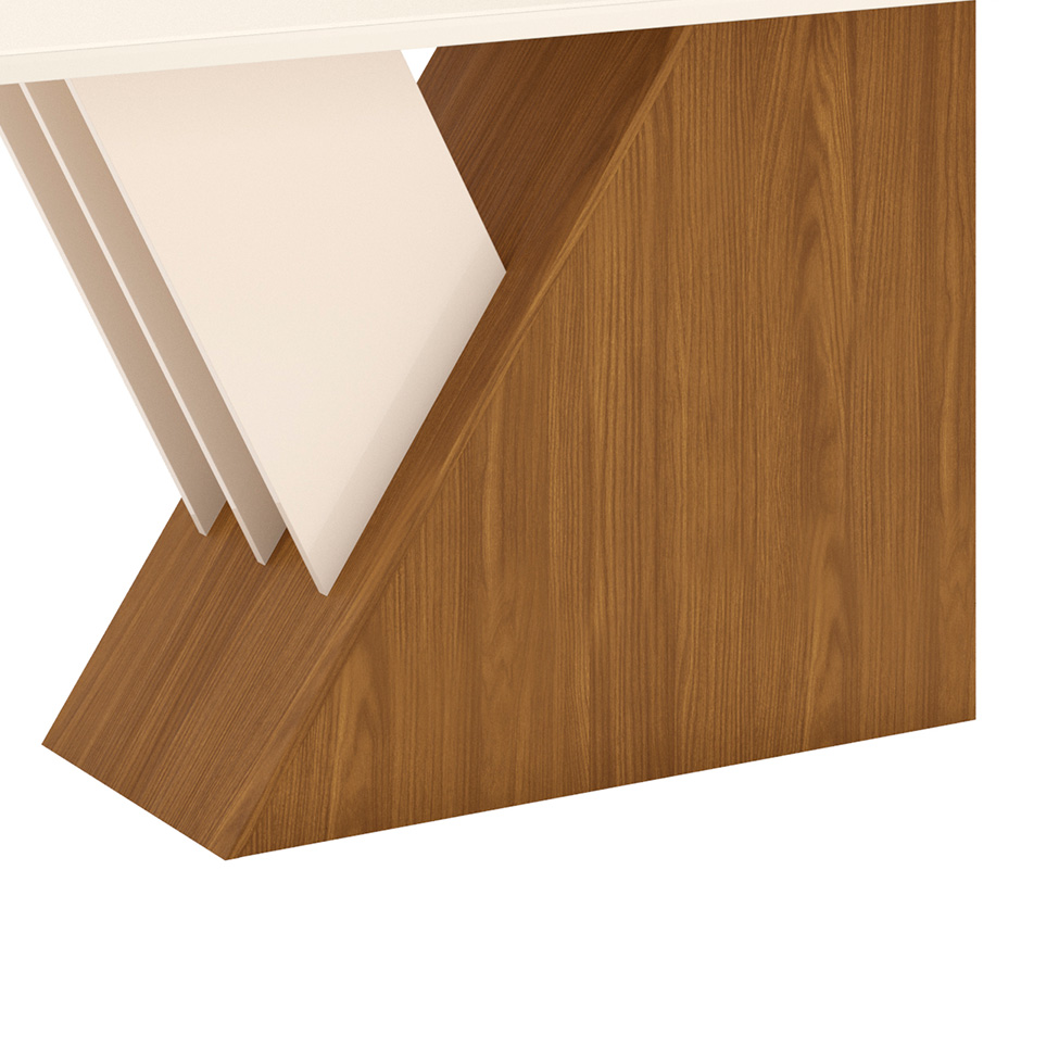 Mesa de Jantar Retangular com Tampo de Vidro Lucena I Off White e Nature 200 cm