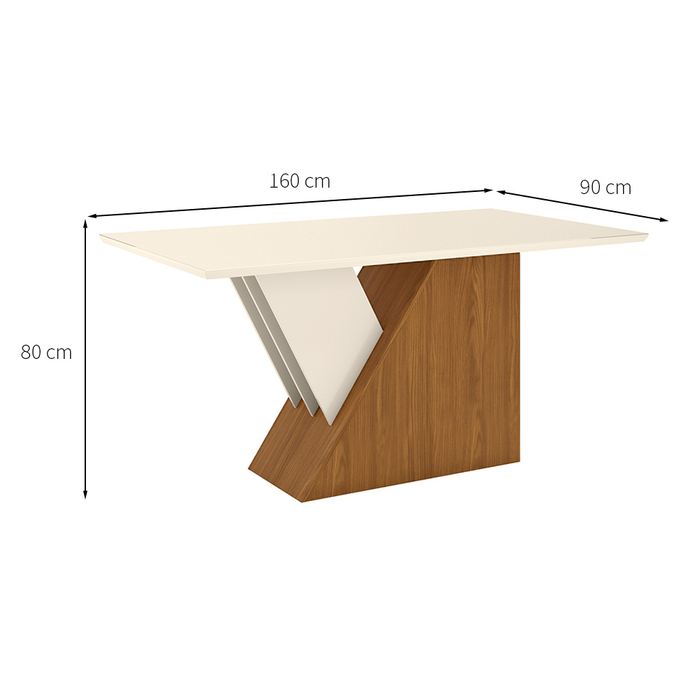 Mesa de Jantar Retangular com Tampo de Vidro Lucena Off White e Nature 160 cm